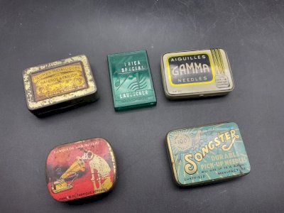 Set of 5 GRAMOPHONE NEEDLE BOXES TURNTABLE PHONOGRAPH