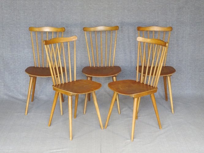 Lot de 5 chaises Baumann Menuet N°841 - 1968 - Scandinave -