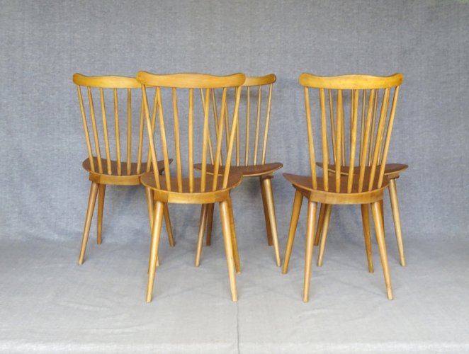 Lot de 5 chaises Baumann Menuet N°841 - 1968 - Scandinave -