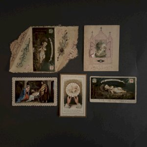Lot de 5 images pieuses anciennes et canivet Nativité A5786