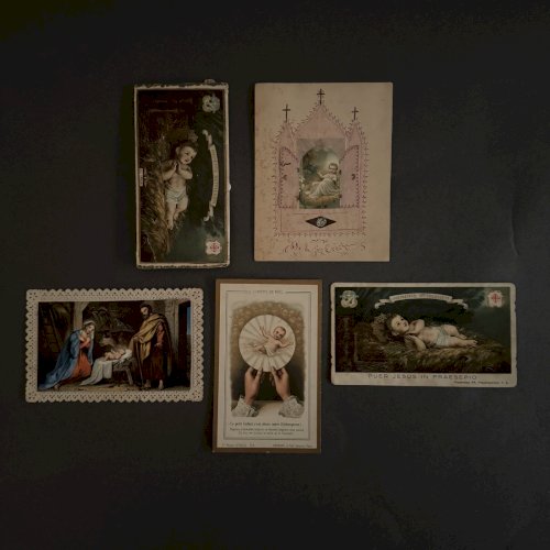 Lot de 5 images pieuses anciennes et canivet Nativité A5786