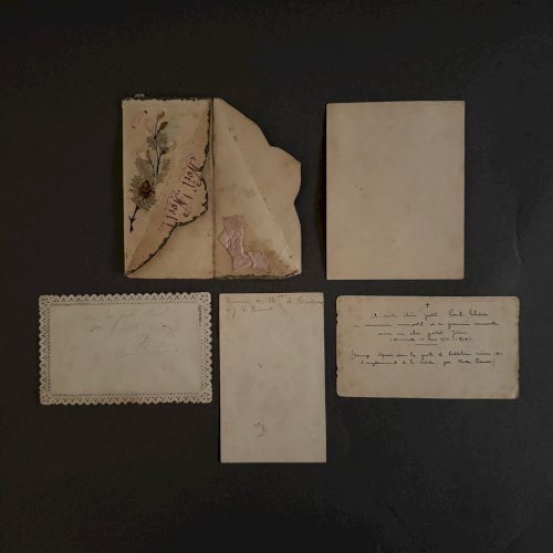 Lot de 5 images pieuses anciennes et canivet Nativité A5786