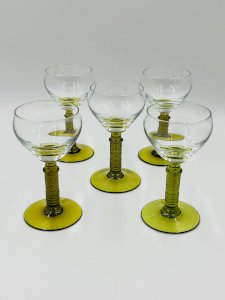 Set of 5 green Roemer wine glasses