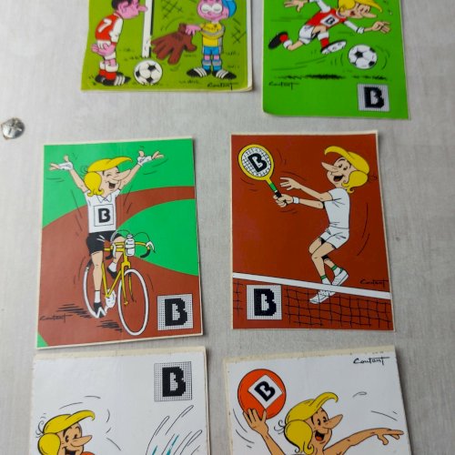 Lot de 6 anciens autocollants / stickers, BNP / Adidas, par Coutant, vintage