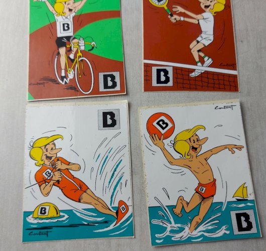 Lot de 6 anciens autocollants / stickers, BNP / Adidas, par Coutant, vintage