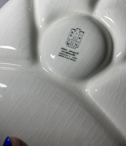 Lot de 6 assiettes à fondue Gien vintage – Porcelaine française – Assiettes à compartiments – Décor sauces