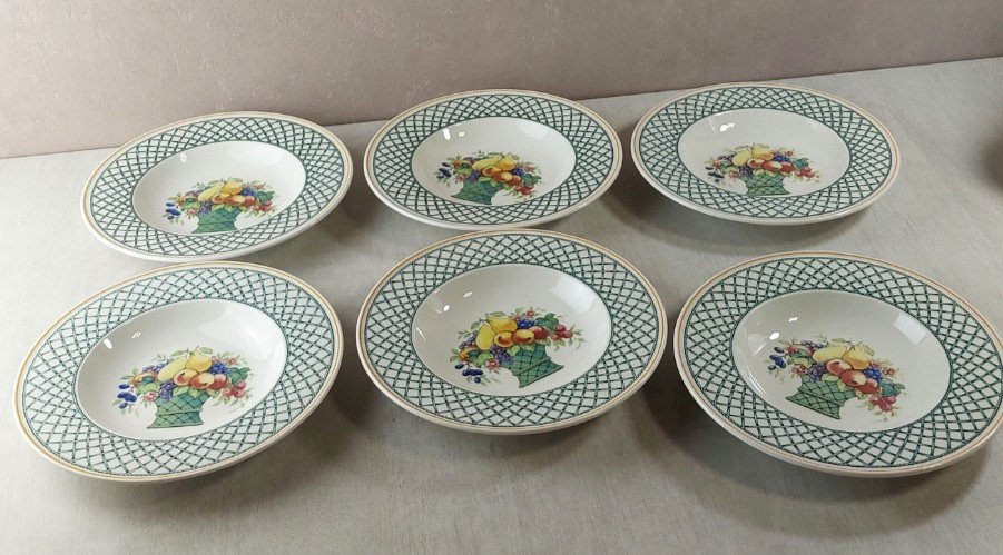 Lot de 6 assiettes creuses, décor Basket, en céramique de Villeroy & Boch ^