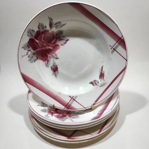 Lot de 6 assiettes Digoin Sarreguemines, décor La Rose