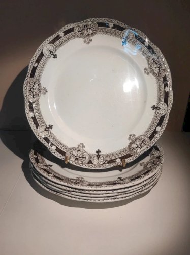 Lot de 6 assiettes plates anciennes Terre de Fer anglaise - Bishop & Stonier