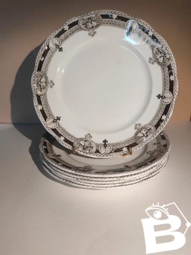 Lot de 6 assiettes plates anciennes Terre de Fer anglaise - Bishop & Stonier