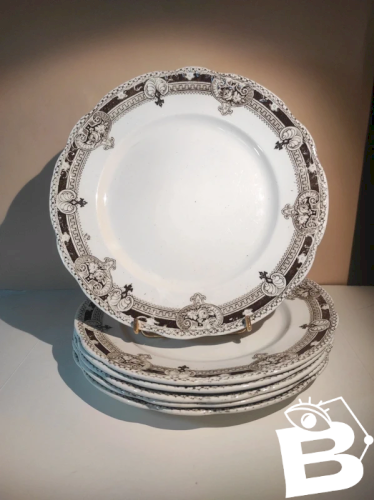 Lot de 6 assiettes plates anciennes Terre de Fer anglaise - Bishop & Stonier