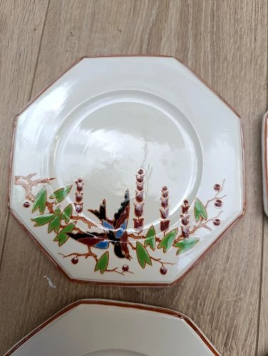 lot de 6 belles assiettes a dessert decor oiseaux longwy  modele Bengali en bon etat