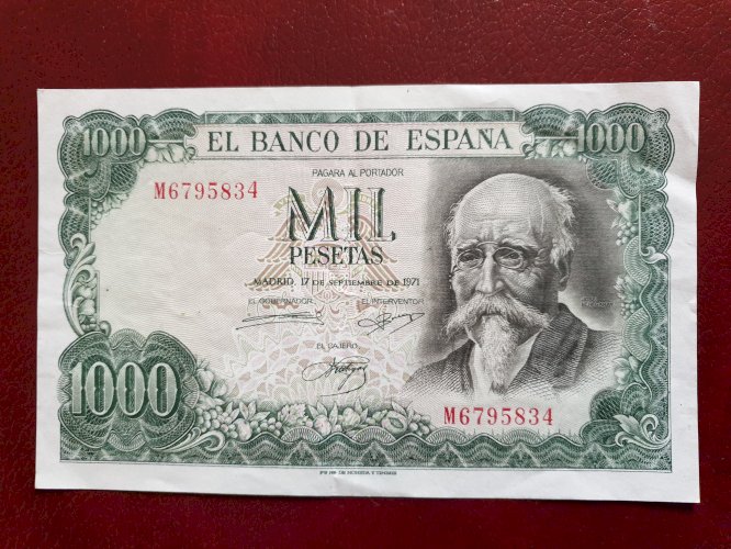 Lot de 6 billets Espagne 1000 Pesetas 1971 SUP et Grèce série complète années 80 incluant le 5000 drachmes
