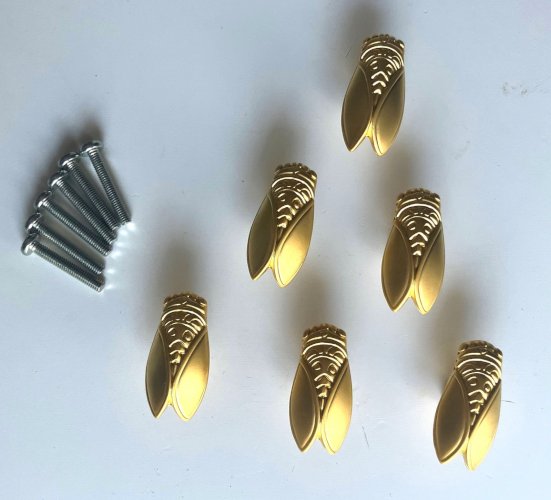 lot de 6 boutons de tiroir porte en forme de cigale metal dore