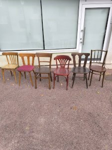 set of 6 mismatched vintage wooden bistro chairs