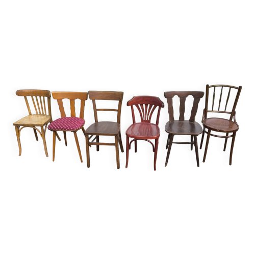 lot de 6 chaises bistrot dépareillées bois vintage