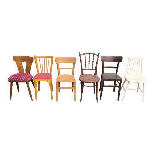 lot de 6 chaises bistrot dépareillées Vintage - Bois