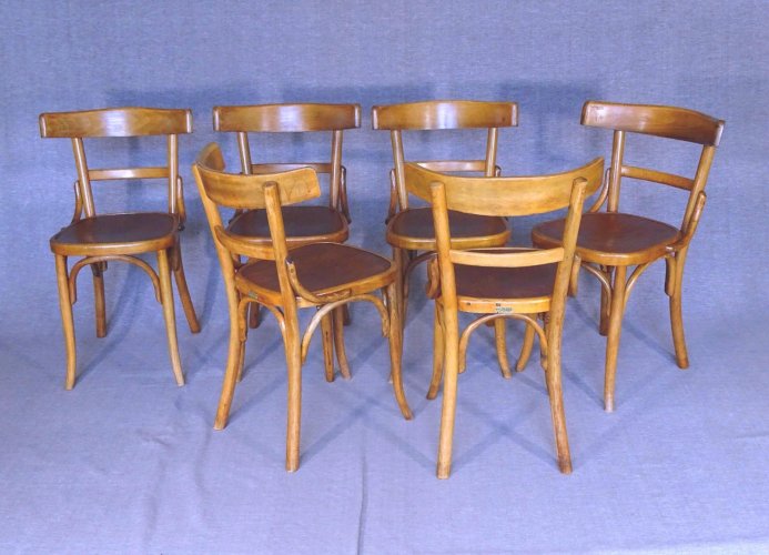 Lot de 6 Chaises bistrot Fischel 1930 état parfait, no Thonet