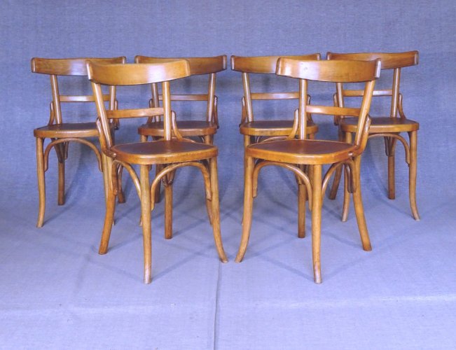 Lot de 6 Chaises bistrot Fischel 1930 état parfait, no Thonet