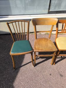 Set of 6 mismatched vintage wooden bistro chairs
