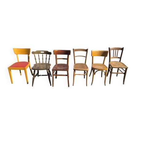 Lot de 6 chaises de bistrot dépareillées bois