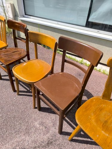Lot de 6 chaises en bois bistrot bar vintage dépareillées