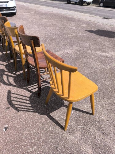 Lot de 6 chaises en bois bistrot bar vintage dépareillées