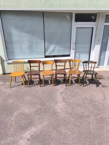 Lot de 6 chaises en bois bistrot bar vintage dépareillées