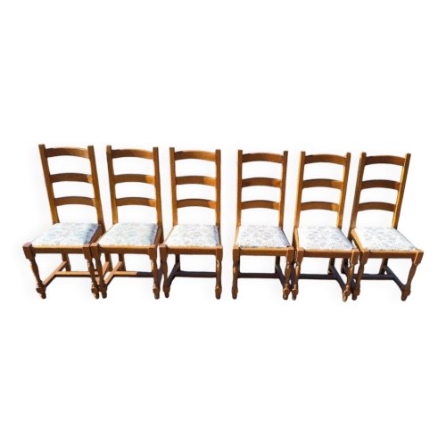 Lot de 6 chaises en bois Tissu floral