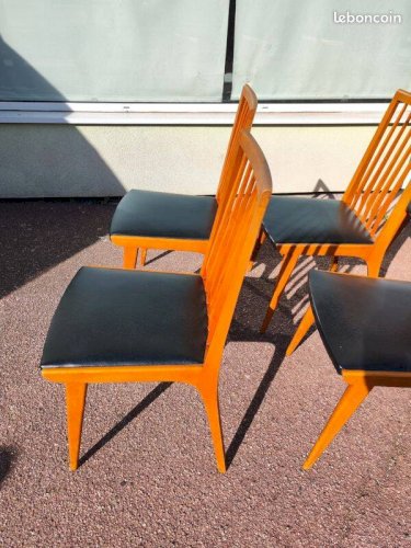 Lot de 6 chaises scandinave bois et skaï vintage