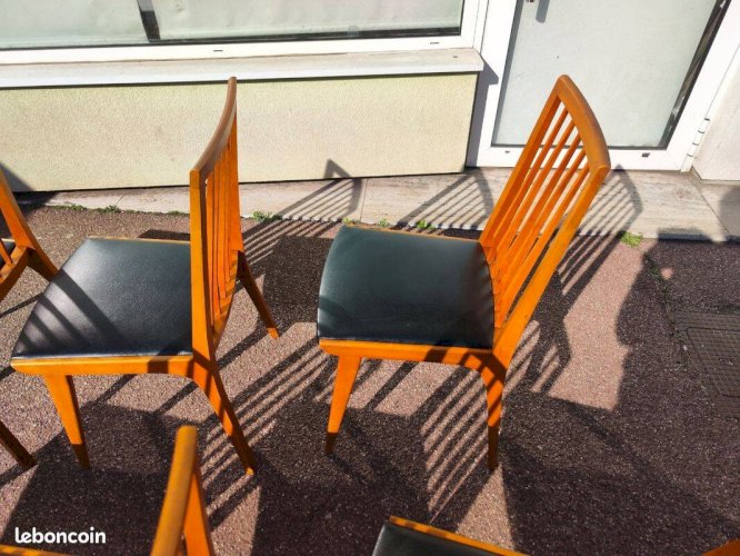 Lot de 6 chaises scandinave bois et skaï vintage