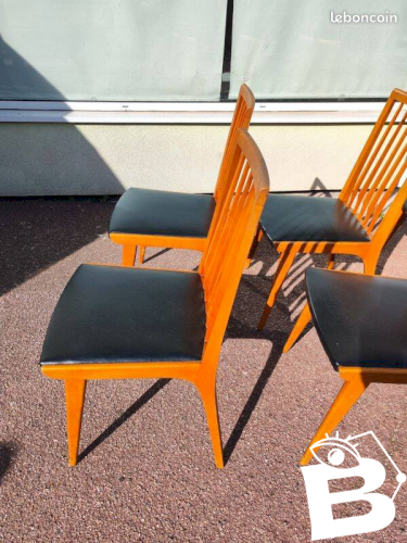 Lot de 6 chaises scandinave bois et skaï vintage