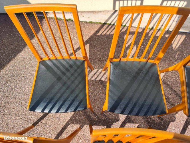 Lot de 6 chaises scandinave bois et skaï vintage