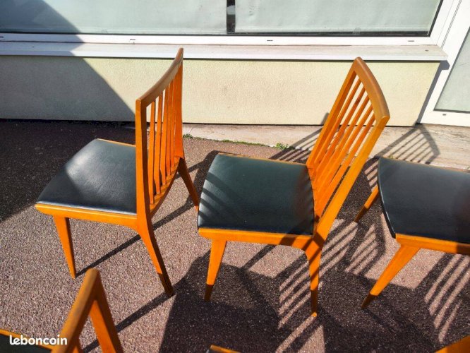 Lot de 6 chaises scandinave bois et skaï vintage