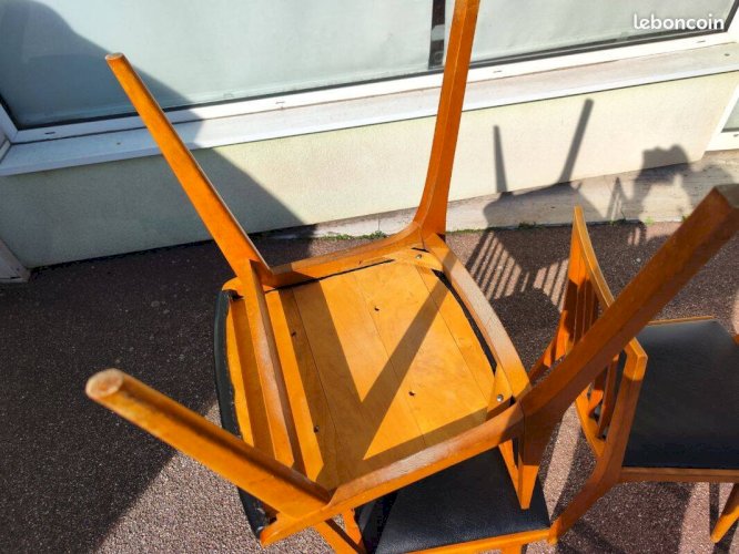 Lot de 6 chaises scandinave bois et skaï vintage
