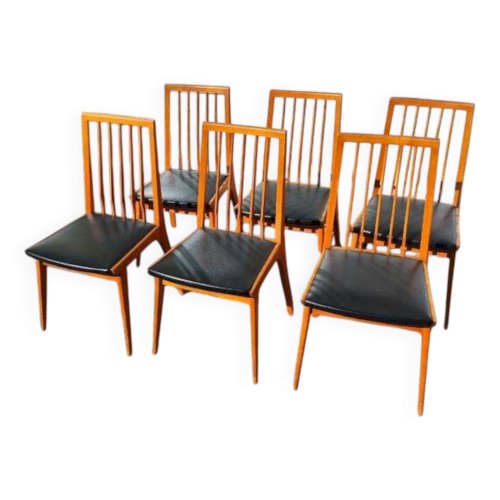 Lot de 6 chaises scandinave bois et skaï vintage