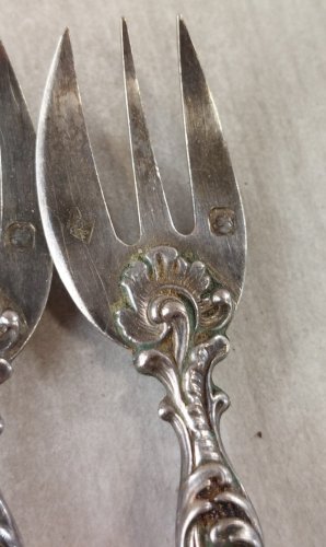Lot de 6 fourchettes à huitre, en argent massif, orfèvre Queille, XIXème ^