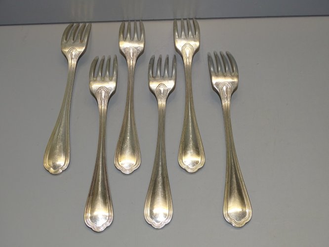 -LOT de 6 FOURCHETTES CHRISTOFLE METAL ARGENTE DECO TABLE REASSORT COLLECTION  D