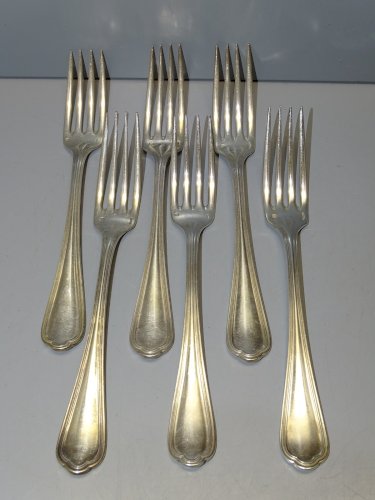 -LOT de 6 FOURCHETTES CHRISTOFLE METAL ARGENTE DECO TABLE REASSORT COLLECTION  D