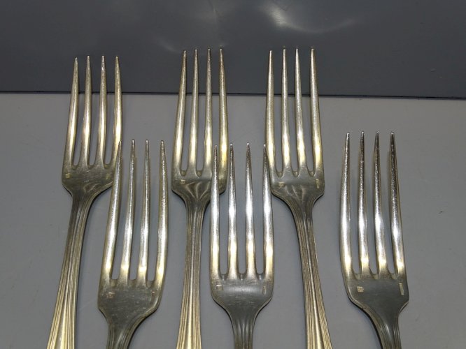 -LOT de 6 FOURCHETTES CHRISTOFLE METAL ARGENTE DECO TABLE REASSORT COLLECTION  D