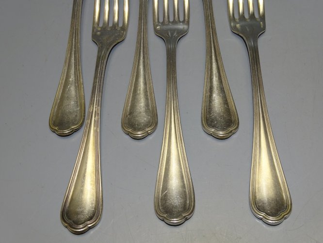 -LOT de 6 FOURCHETTES CHRISTOFLE METAL ARGENTE DECO TABLE REASSORT COLLECTION  D