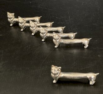 lot de 6 Portes Couteau chats métal argenté  Ancien Vintage décoration table