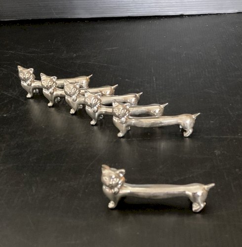 lot de 6 Portes Couteau chats métal argenté  Ancien Vintage décoration table