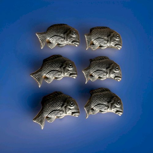 Lot de 6 repose-couteaux poissons Selangor Pewter – étain sculpté vintage