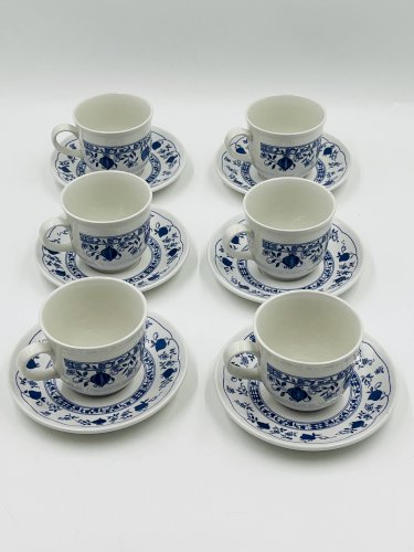 Lot de 6 tasses et sous-tasses Biltons England décor Blue Onion