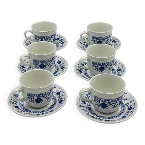 Lot de 6 tasses et sous-tasses Biltons England décor Blue Onion