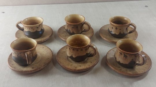 Set of 6 coffee cups + saucers, made of ceramic, Vallauris