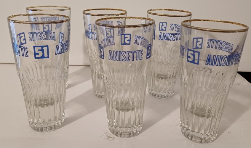 Lot de 6 verres vintage PASTIS 51 ANISETTE années 70