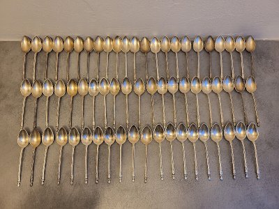SET OF 64 SMALL SILVER-PLATED SPOONS