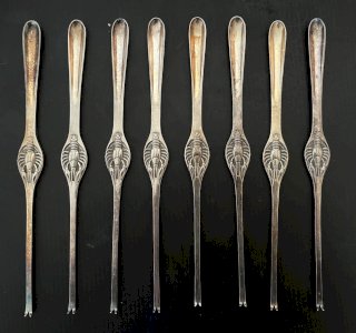 set of 8 lobster shellfish picks in silver-plated metal German hallmark